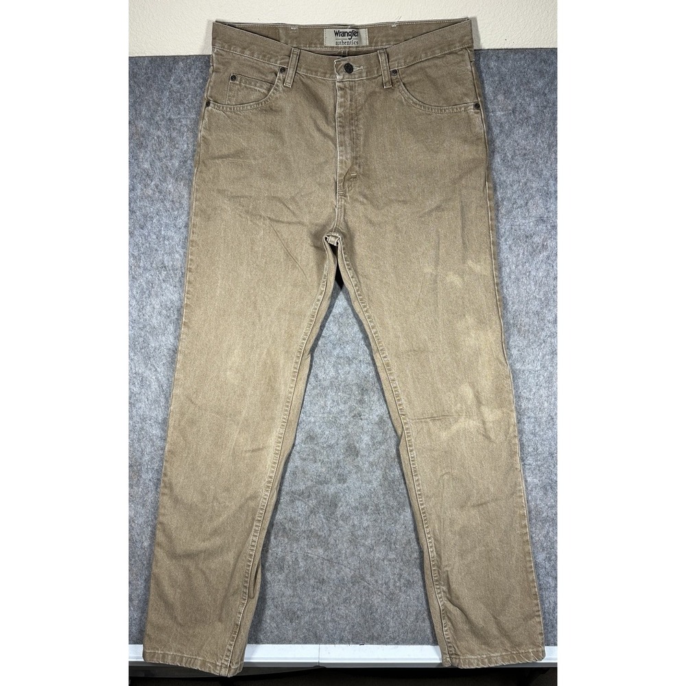 Wrangler Authentics Jeans Mens 36x34 Khaki Regular Fit Straight Leg ZM100KH